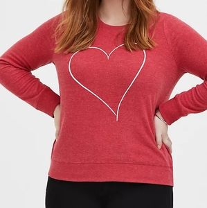 TORRID RED HEART BRUSHED PULLOVER SWEATSHIRT